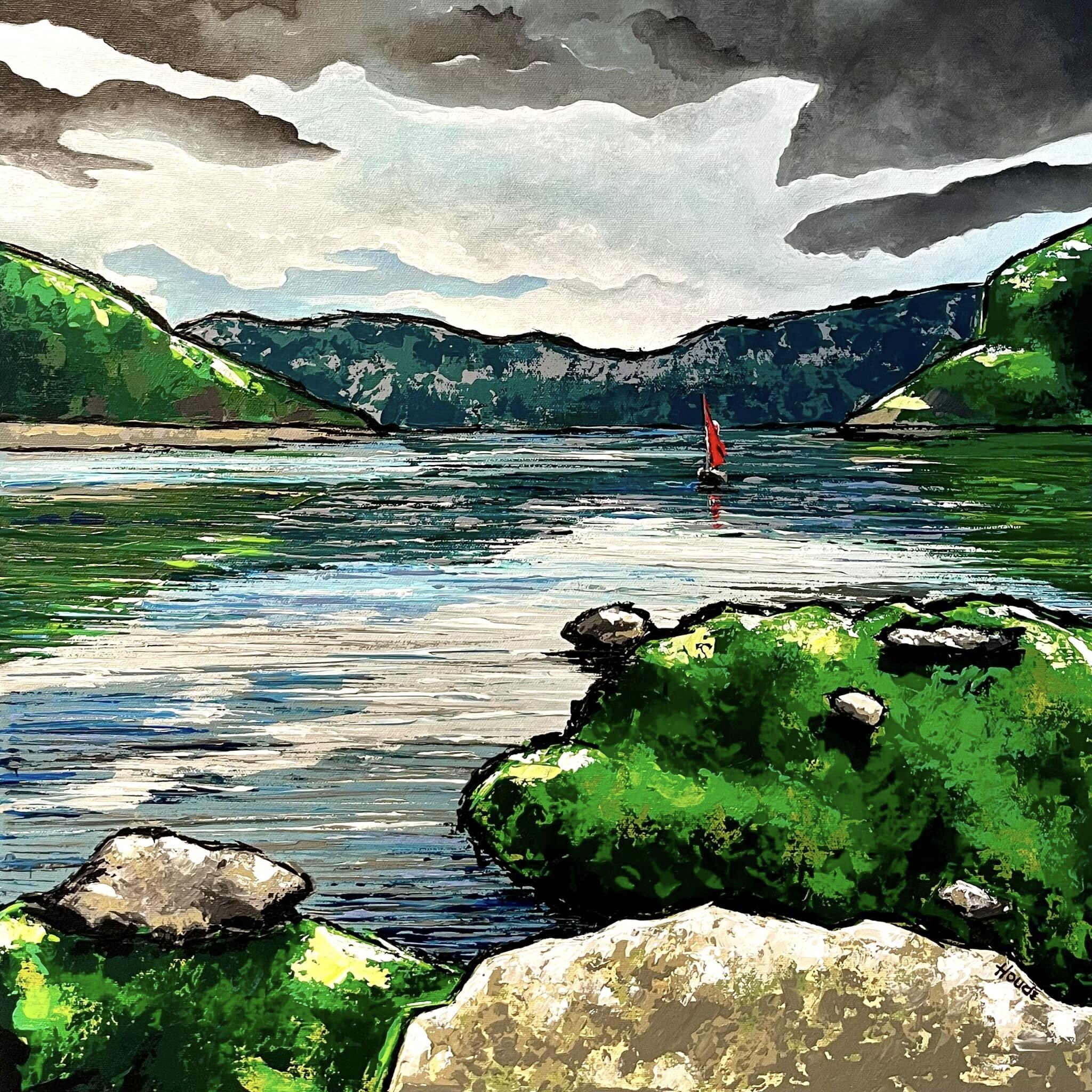 ANSE-À-LA-BARQUE - Acrylique sur châssis galerie 20" x 20" par Patricia Houde artiste québécoise