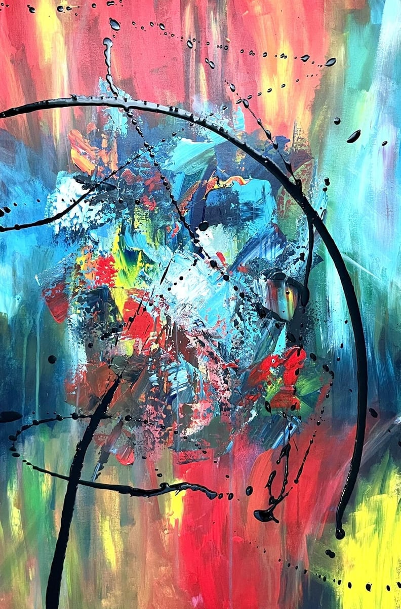 CHAOS - Acrylique sur châssis galerie 36" x 24" par Patricia Houde artiste québécoise