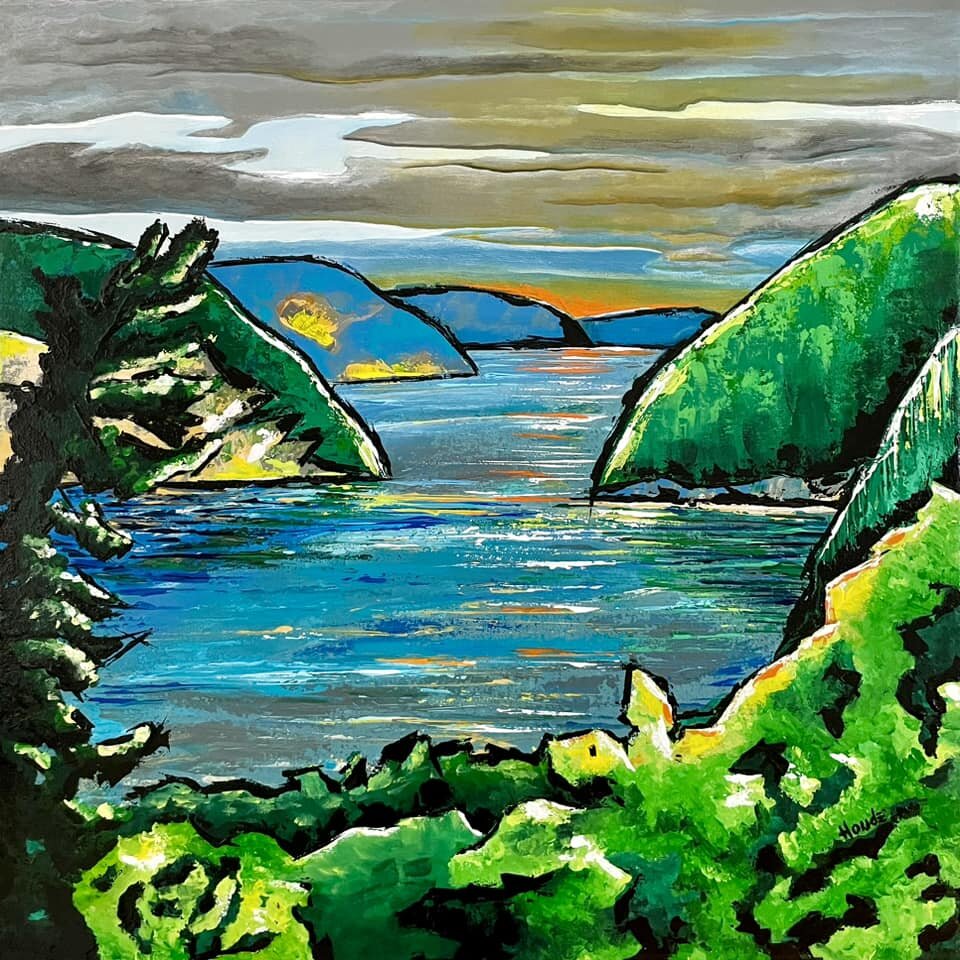 FJORD - Acrylique sur châssis galerie 20" x 20" par Patricia Houde artiste québécoise