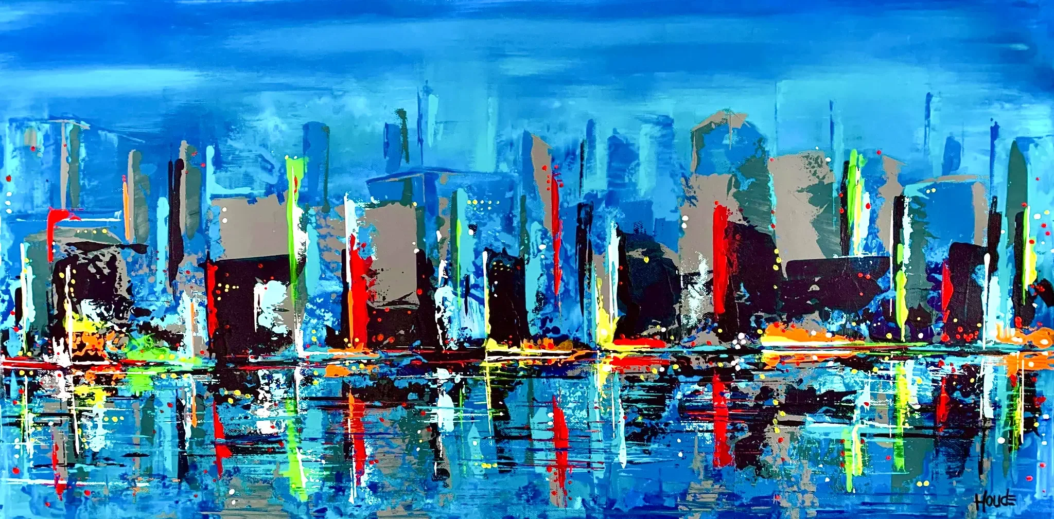 LA MONTRÉALITÉ - Acrylique sur châssis galerie 15" x 30" par Patricia Houde artiste québécoise