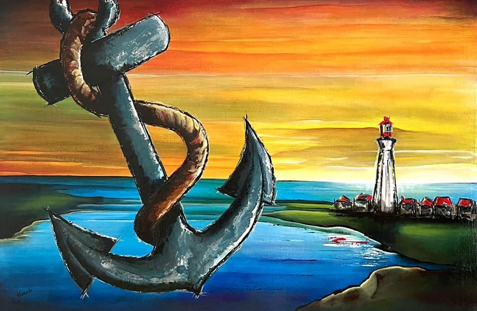 POINTE-AU-PERE - Acrylique sur châssis galerie 24" x 36" par Patricia Houde artiste québécoise